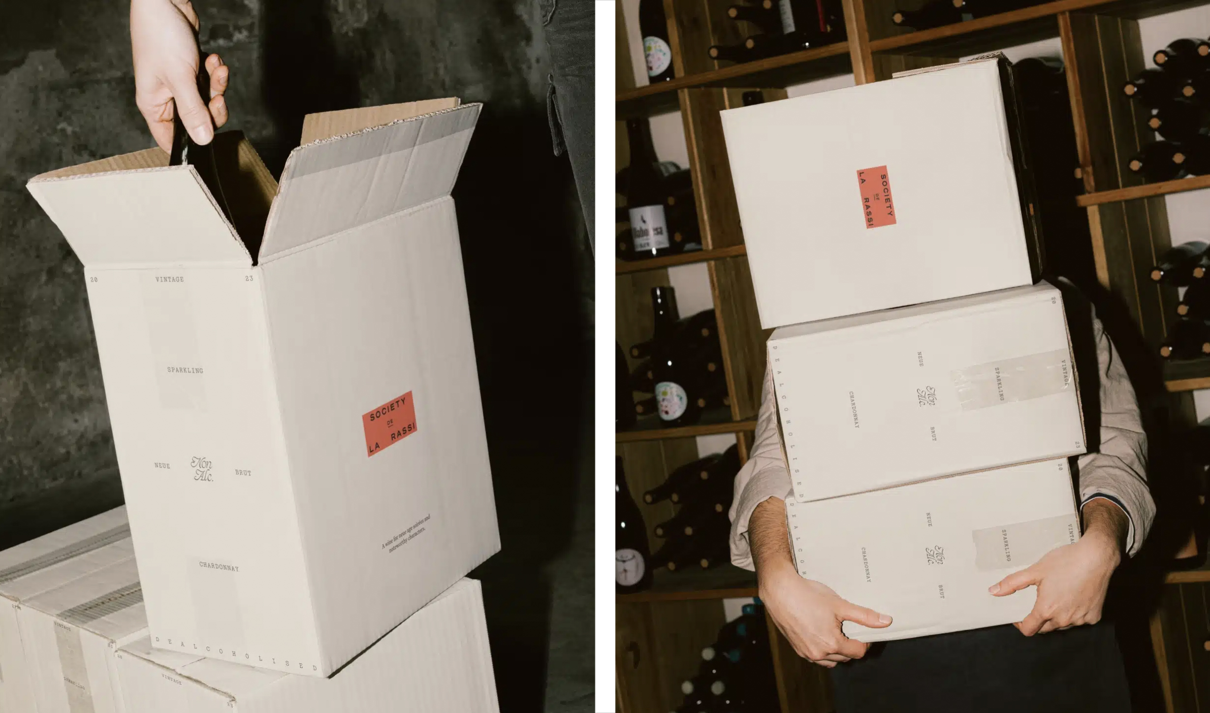 Logotype, art direction and packaging for alcohol-free champaign brand Society De La Rassi designed by Blurr Bureau