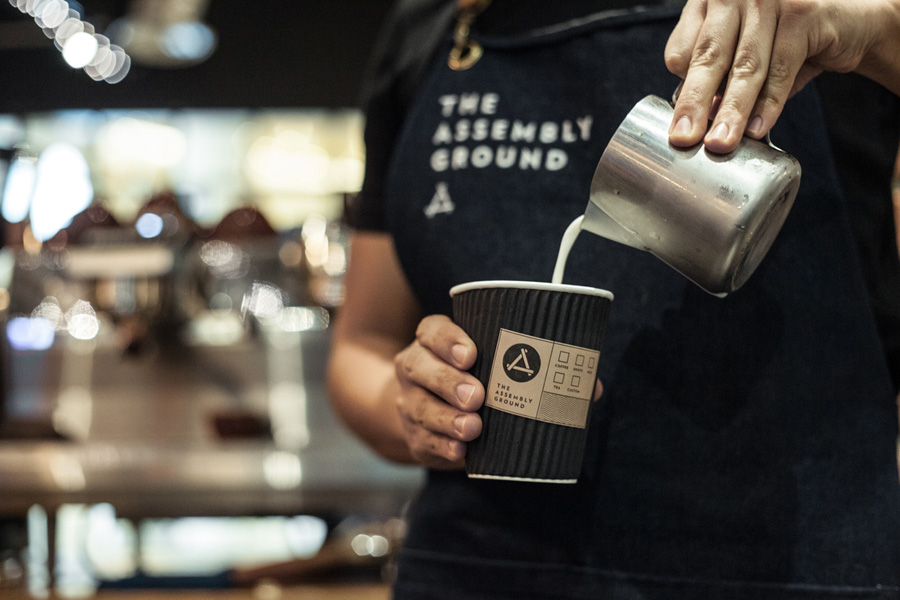 Branded coffee cup by Bravo for Singapore based coffee shop The Assembly Ground