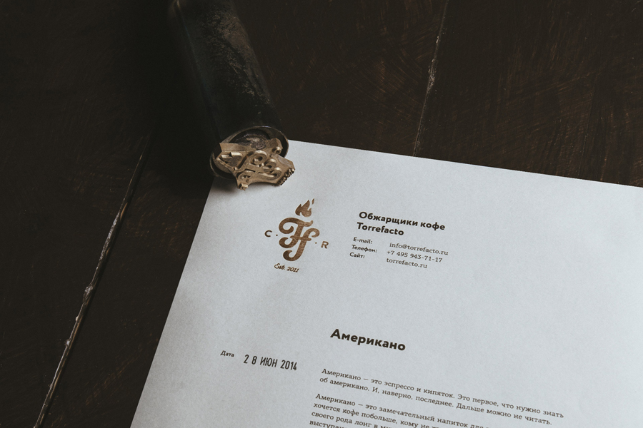 Logotype and heat stamped letterhead designed by Fork for coffee roaster Torrefacto