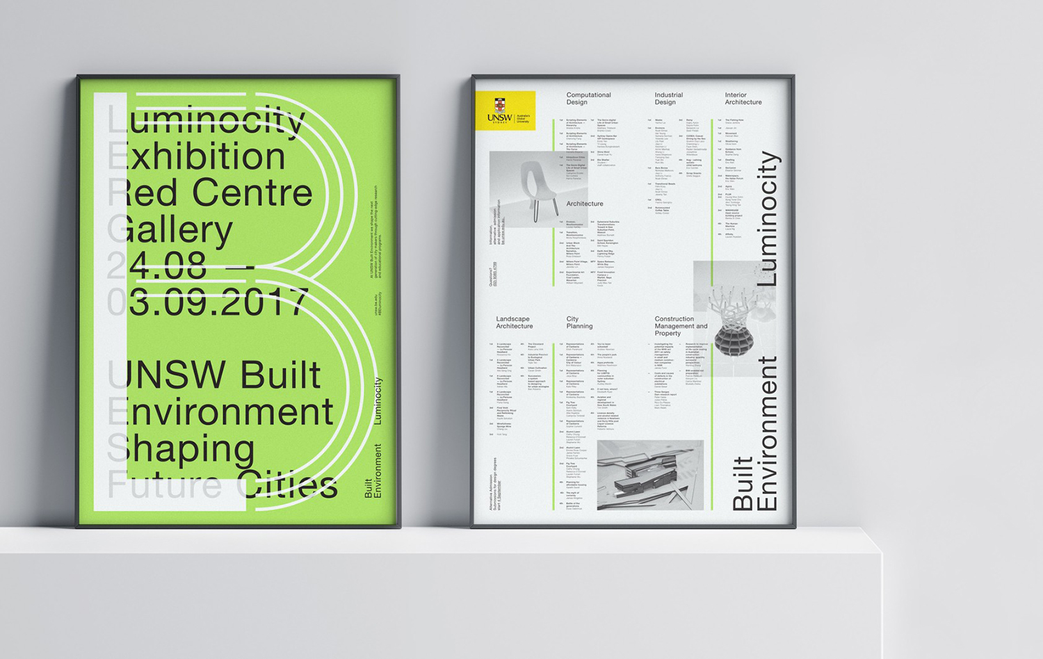 Graphic identity designed by Toko for the UNSW Build Environment faculty and exhibition design for the annual Luminocity exhibition