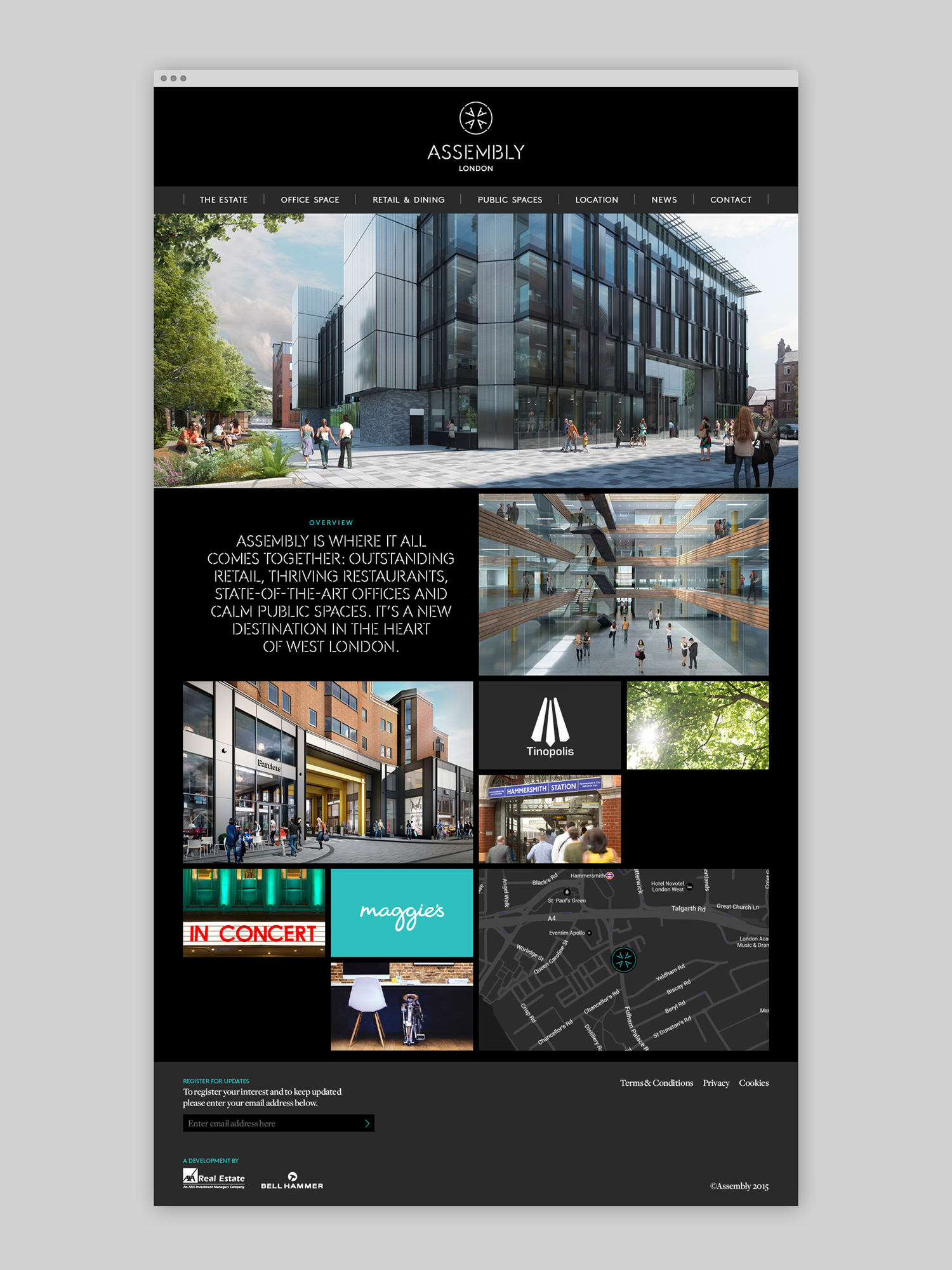 Brand identity and responsive website design for Hammersmith property development Assembly by Blast, United Kingdom