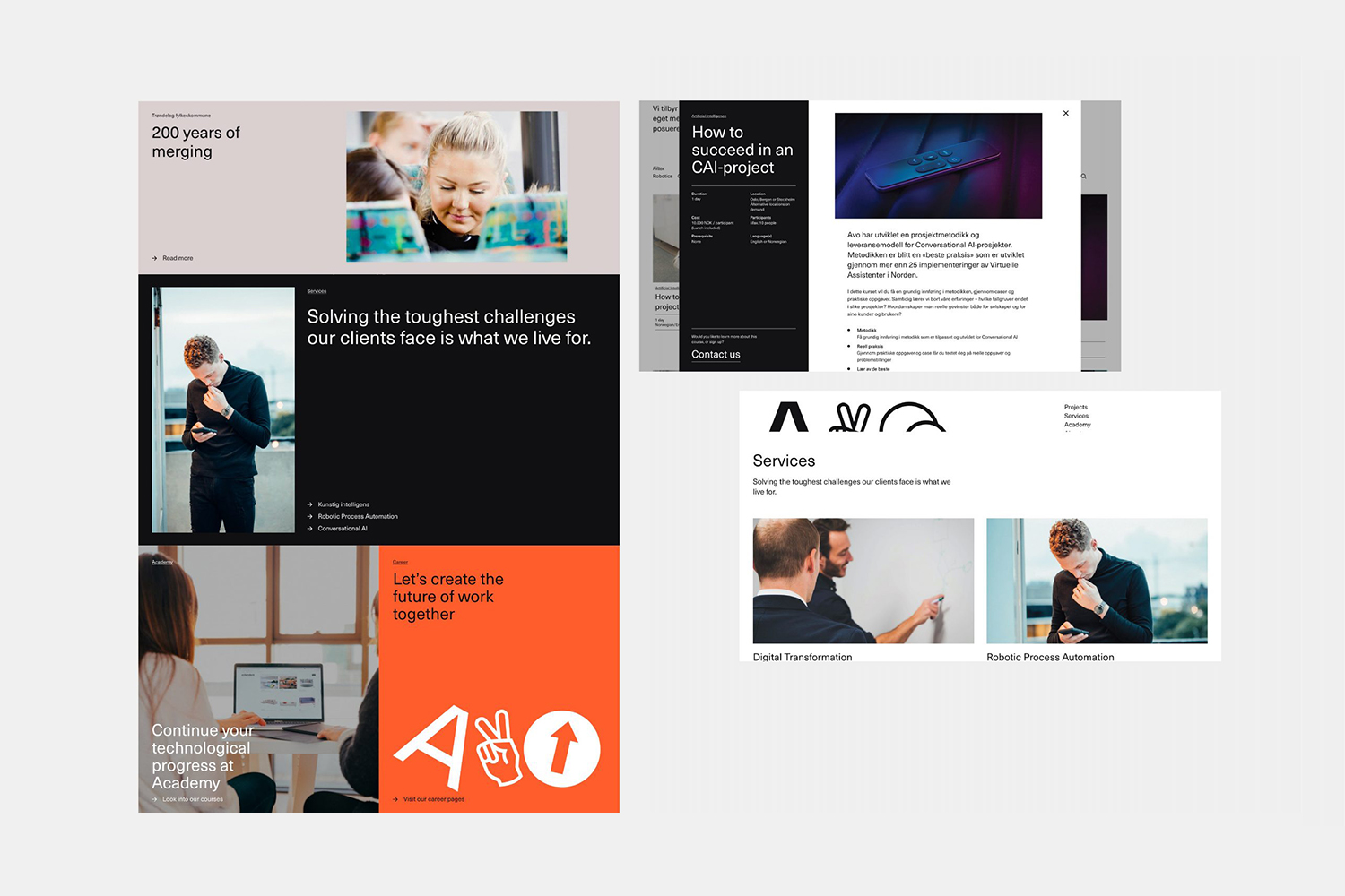 New logo, custom typeface, posters, banners, supergraphics and tote bags for Nordic technology and management consultancy Avo designed by Blee