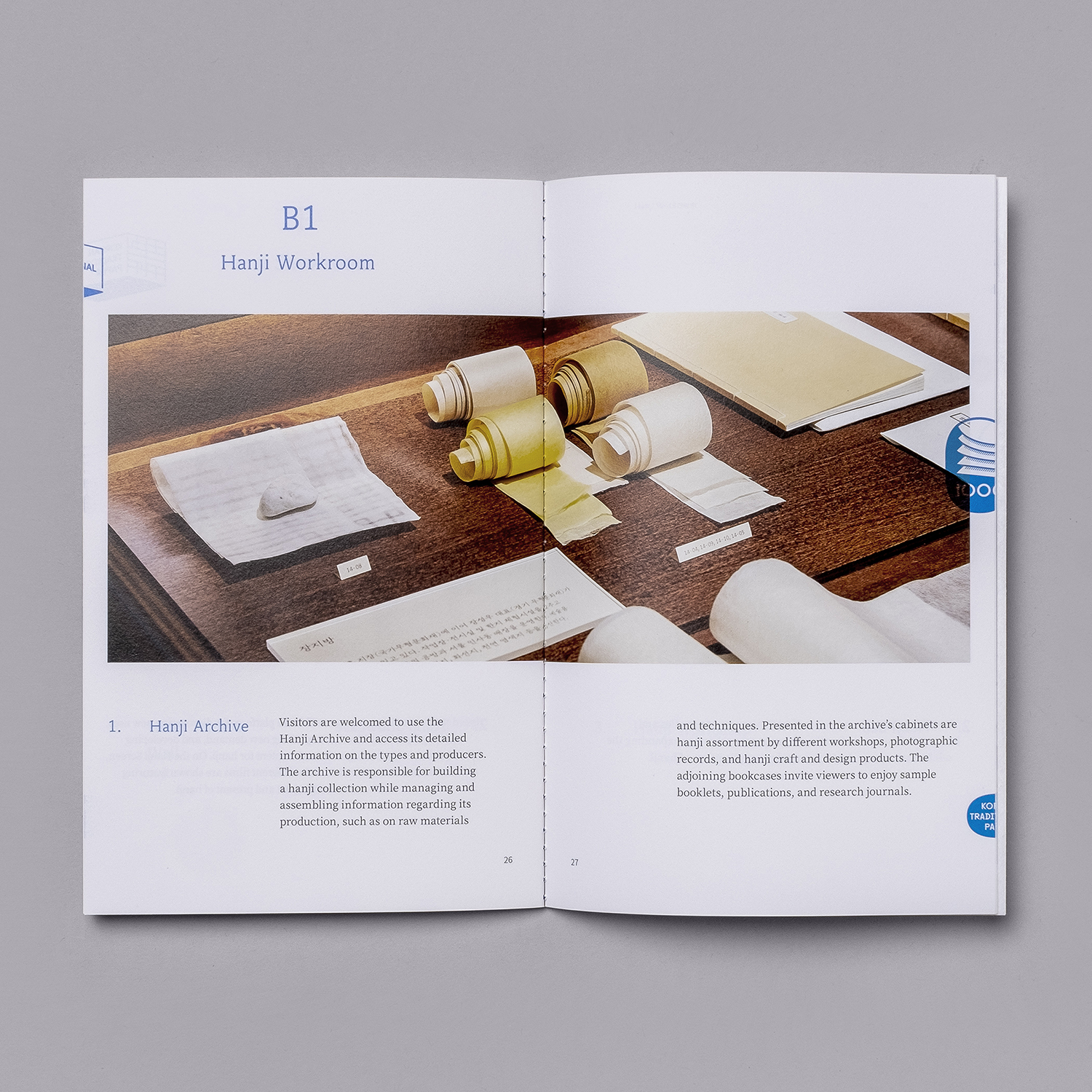 Logo, stamps, guides and wayfinding by Studio fnt for Korean paper brand Hanji