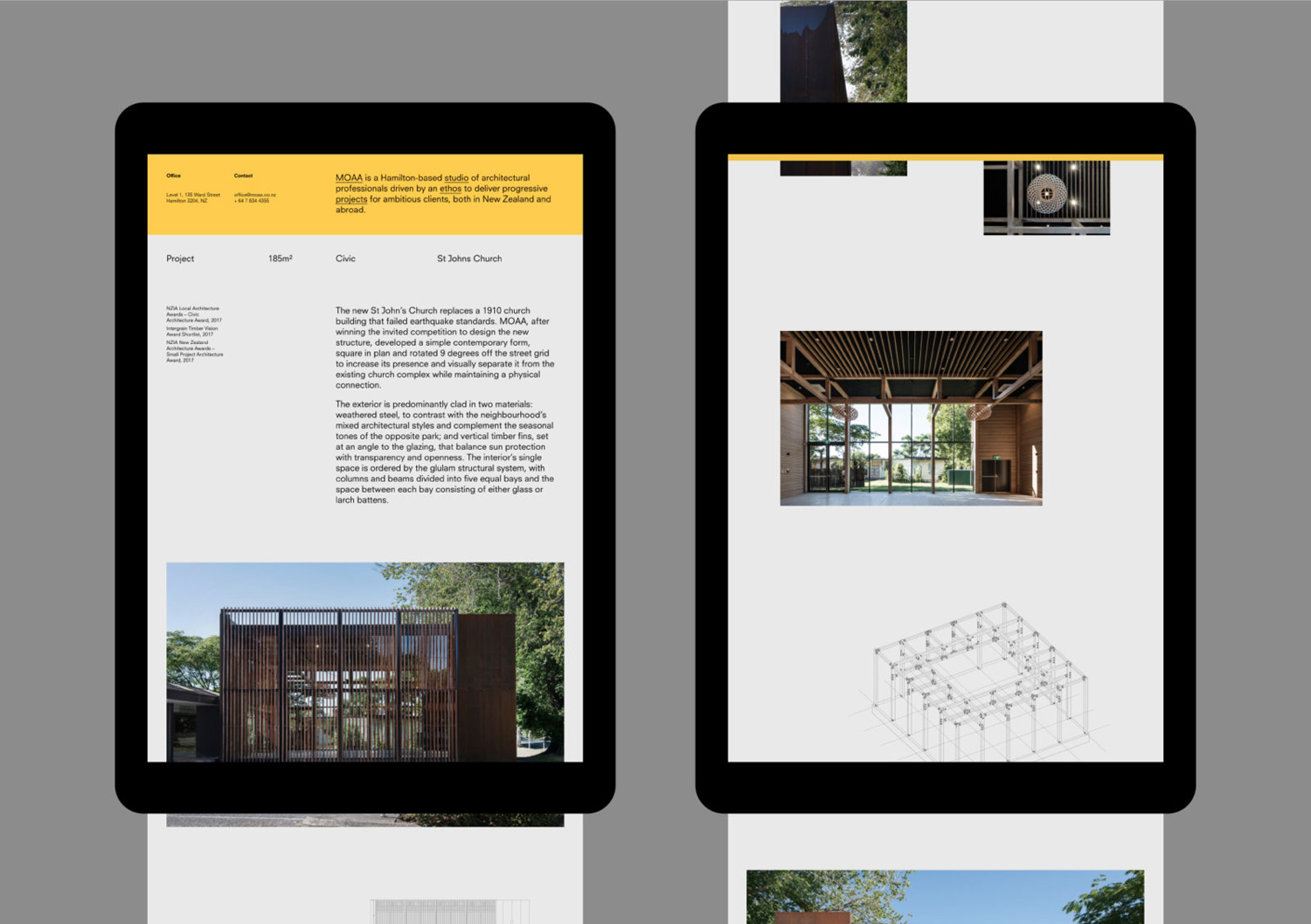 Graphic identity and website designed by In-house for New Zealand's MOAA Architects