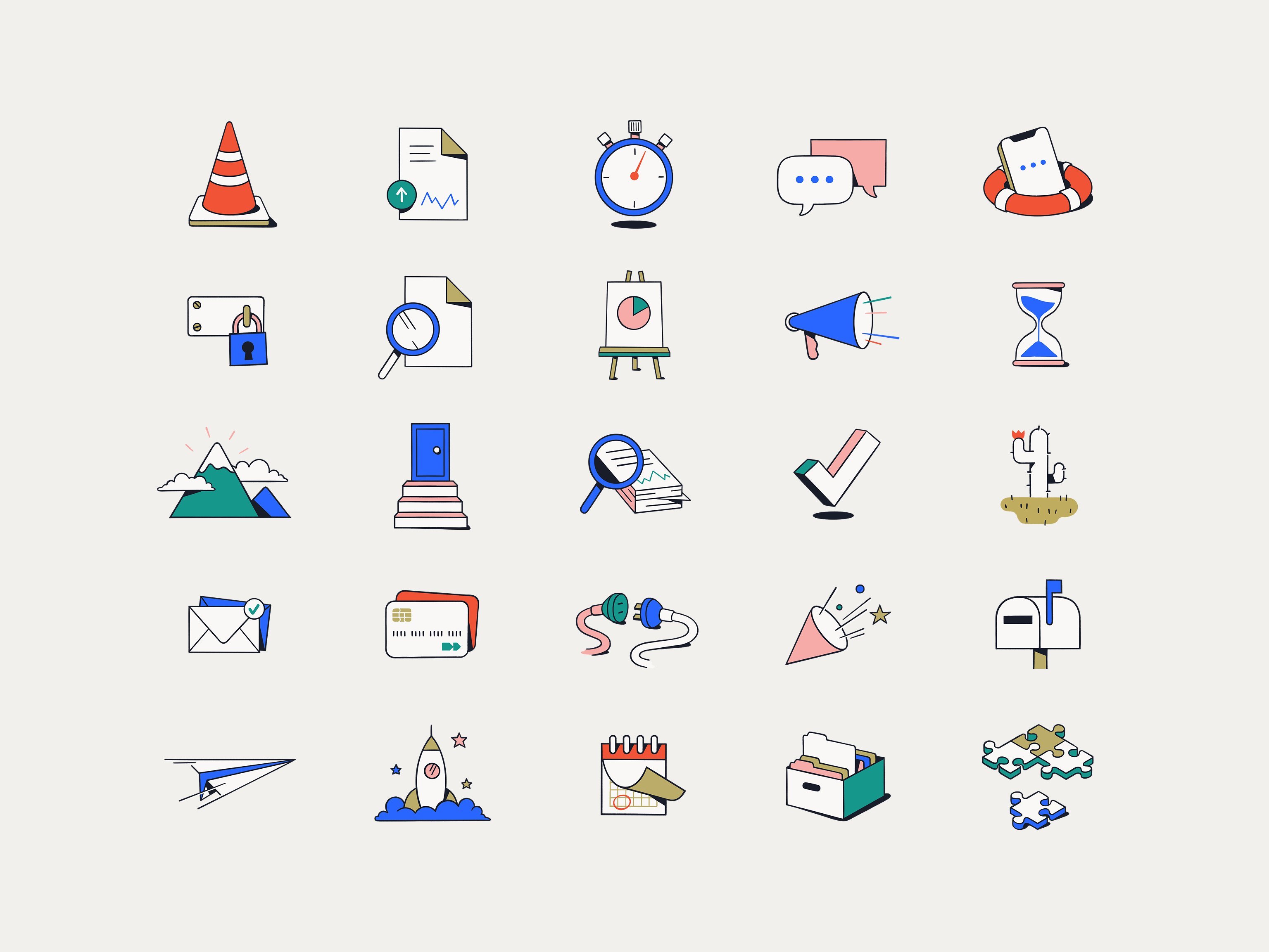 Illustration iconography for automation, analytics and customer journey company Ortto designed by Christopher Doyle & Co