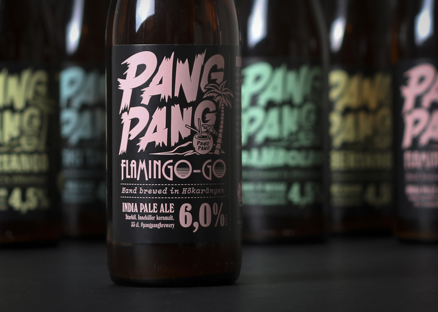 Packaging with custom lettering designed by Swedish design company Snask for microbrewery PangPang's 2014 summer beers