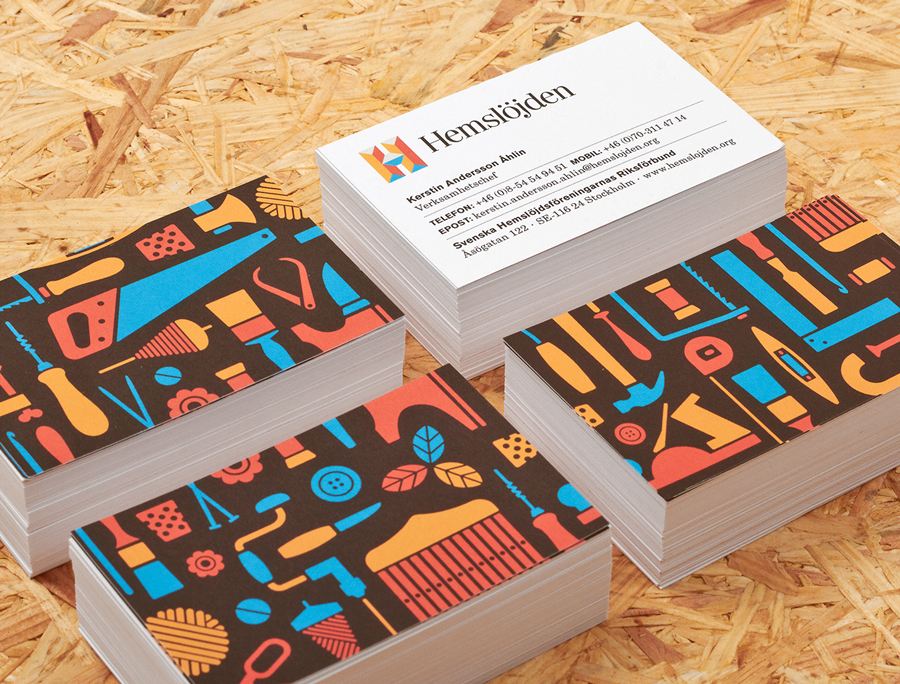 Visual identity and business cards for Hemslöjden, The Swedish Handicraft Societies' Association designed by Snask