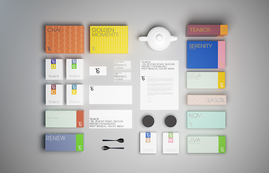 Brand identity and package design for tea subscription service Teabox by graphic design studio Pentagram, United States