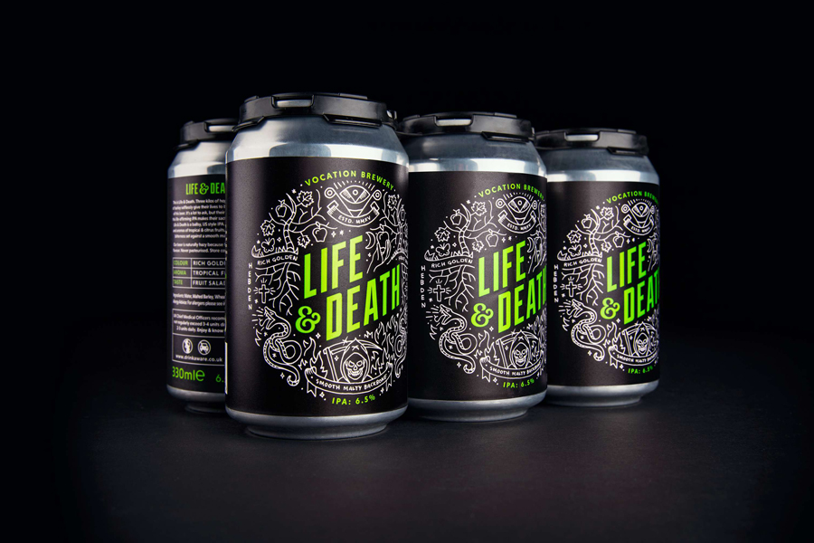 Illustrated packaging design by Robot Food for British craft beer brewery Vocation.