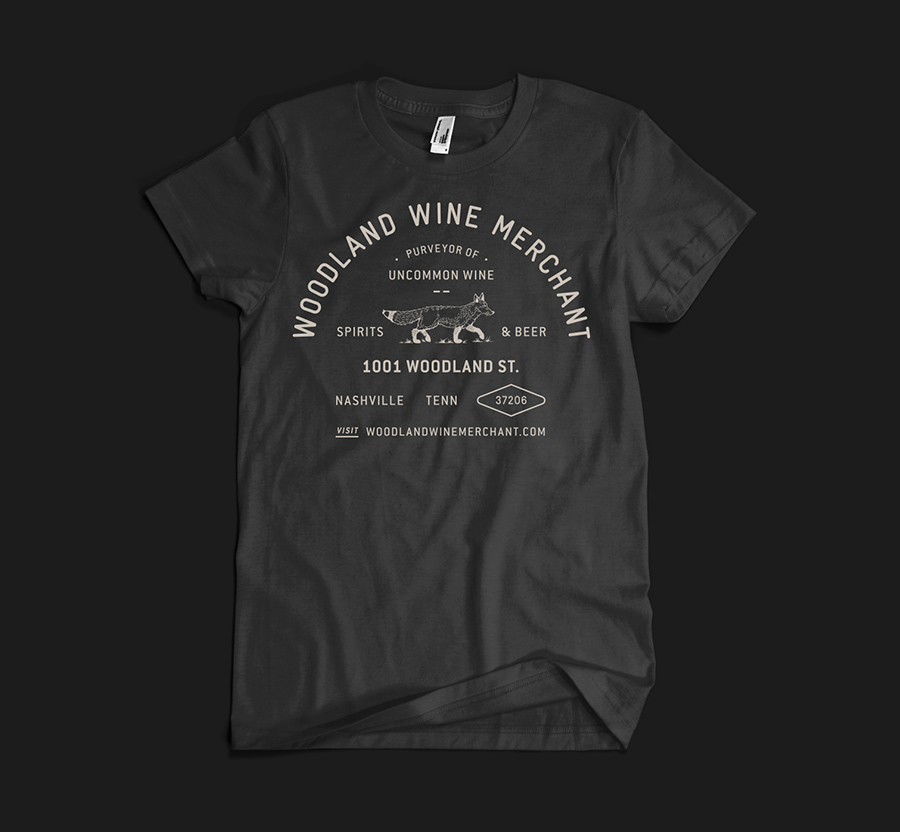 T-shirt for Nashville based Woodland Wine Merchant by Perky Bros