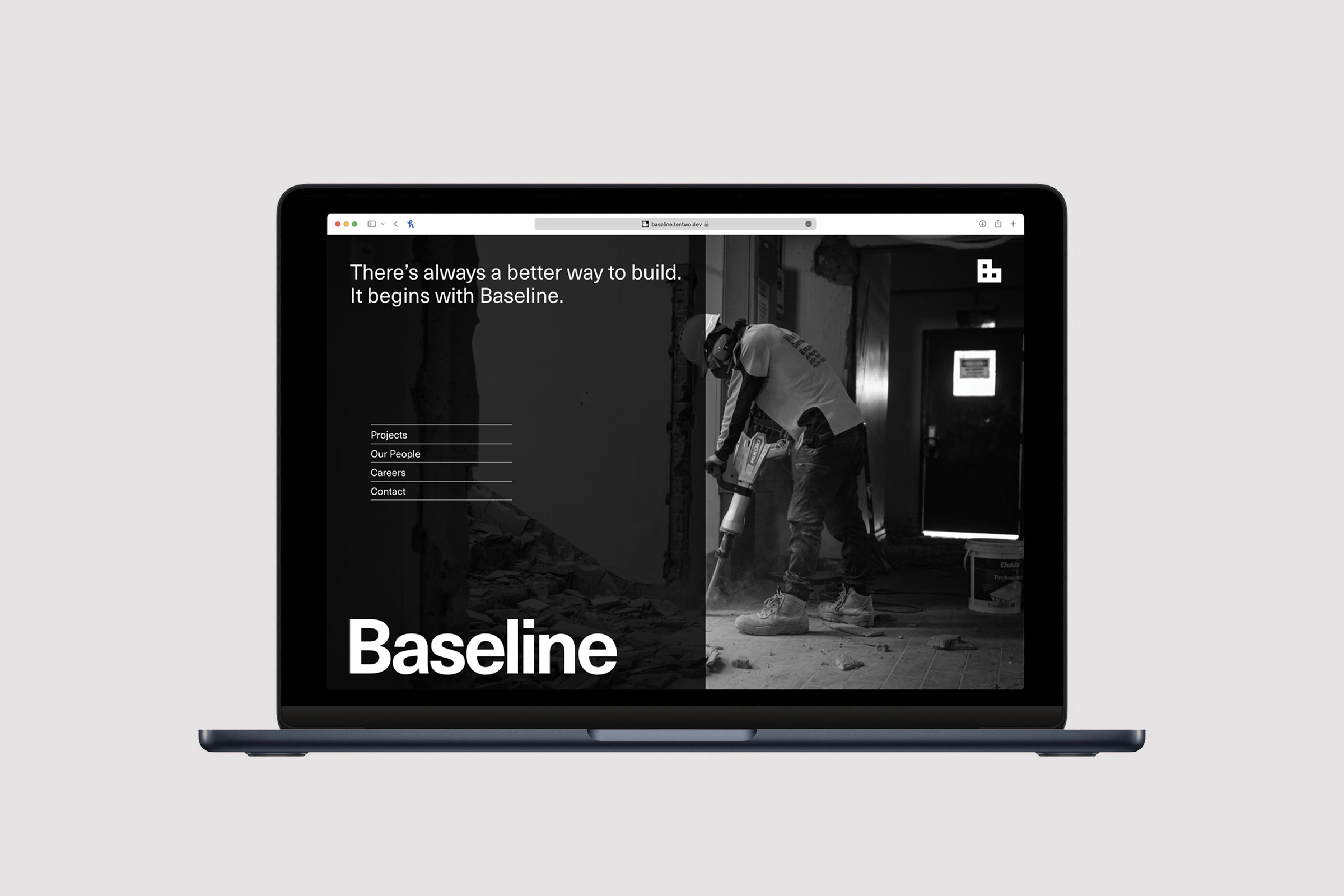 Logo, visual identity and website designed by Australian studio Garbett for government and commercial builder Baseline. Reviewed by Richard Baird for BP&O.