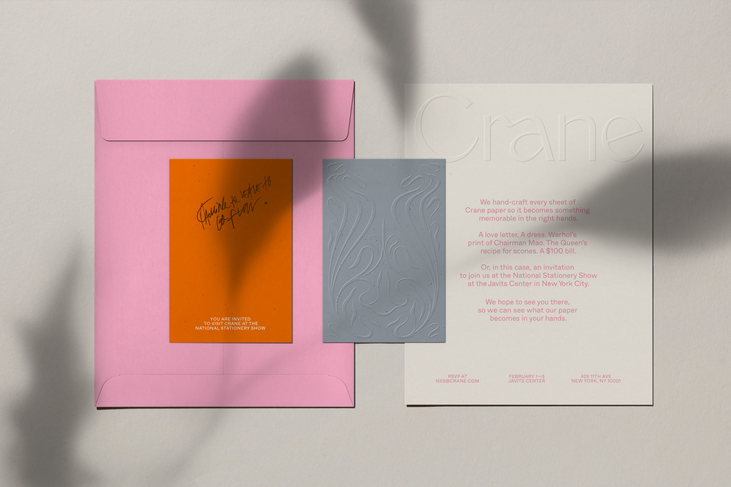 Brand identity and blind embossed stationery for American stationery and paper-maker Crane designed by Collins