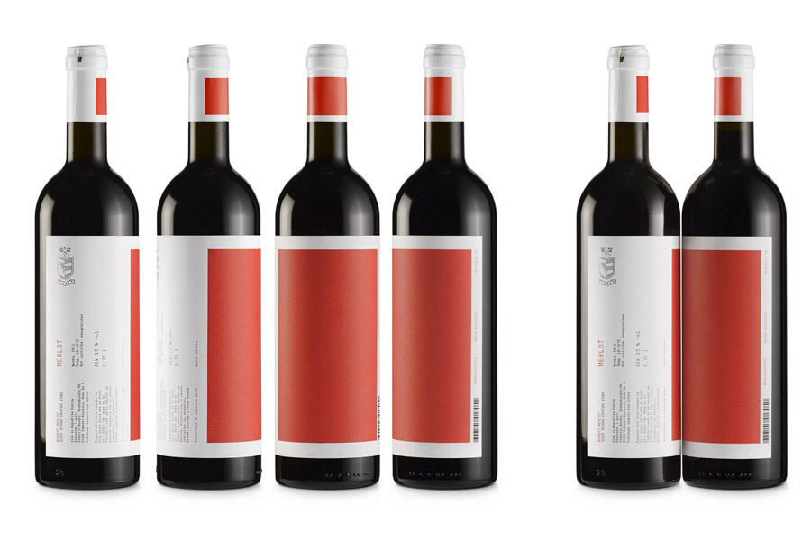 Wine label and packaging with spot colour and silver foil detail by Peter Gregson for Serbian wine producer Djurdjic Winery.