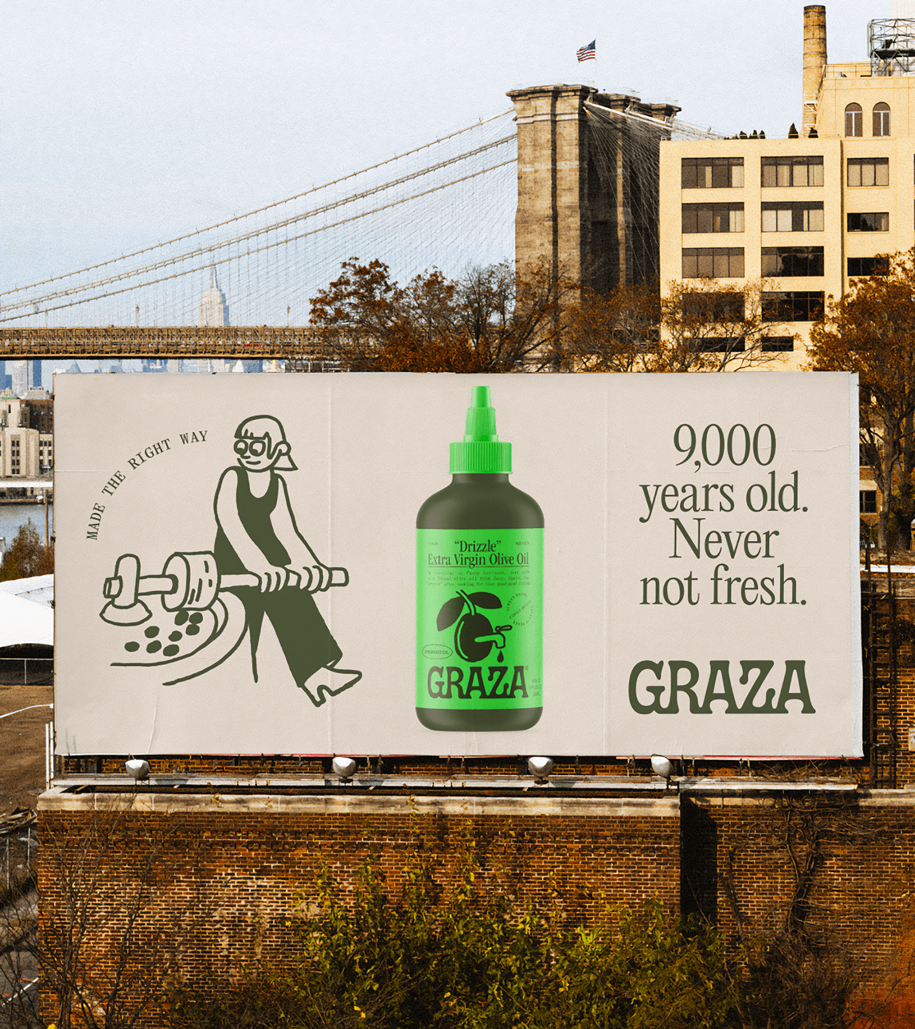 packaging design and billboard by Gander for squeezable single origin olive oil Graza