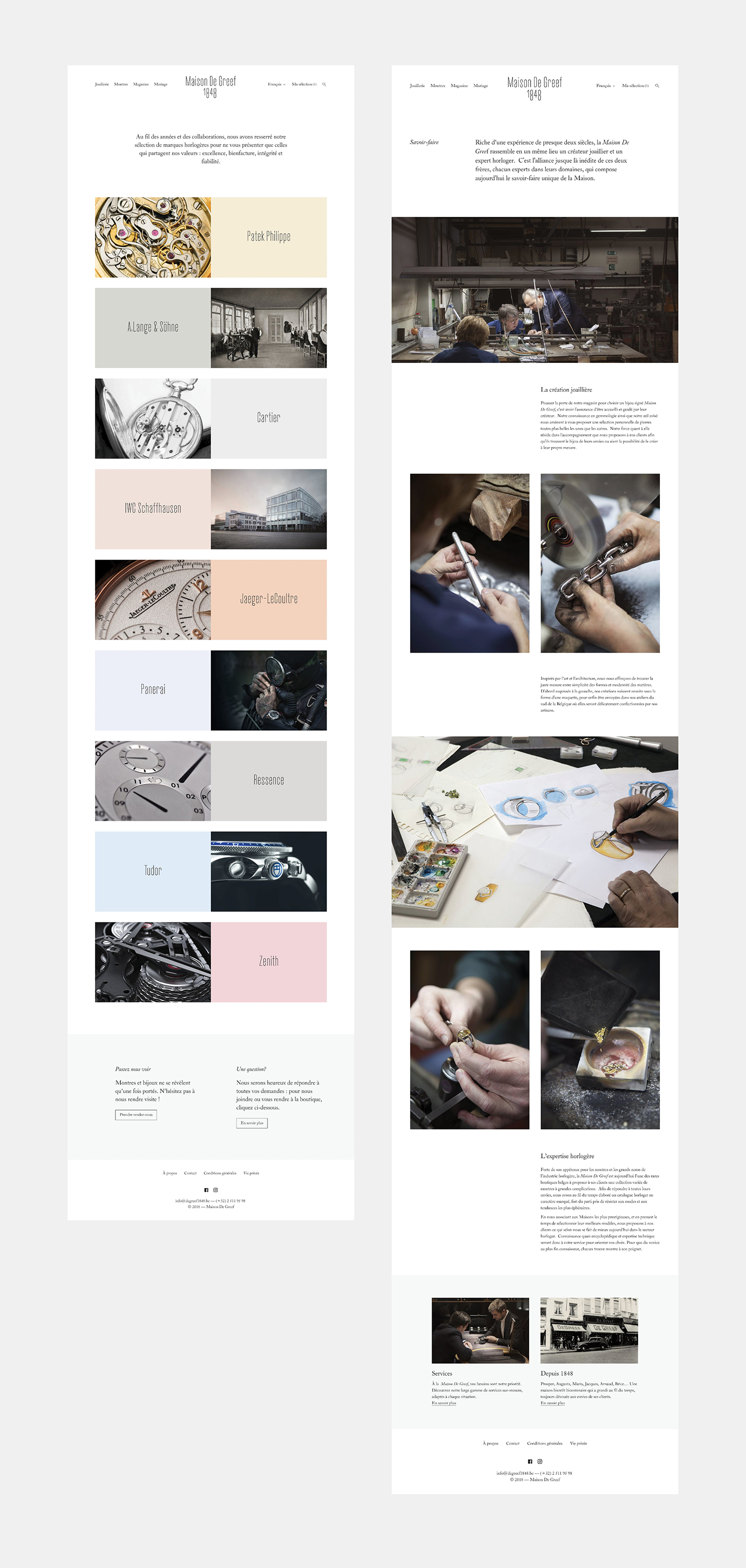 Website by Base Design for high-end jewellery brand, expert watchmaker and retailer Maison De Greef 1848