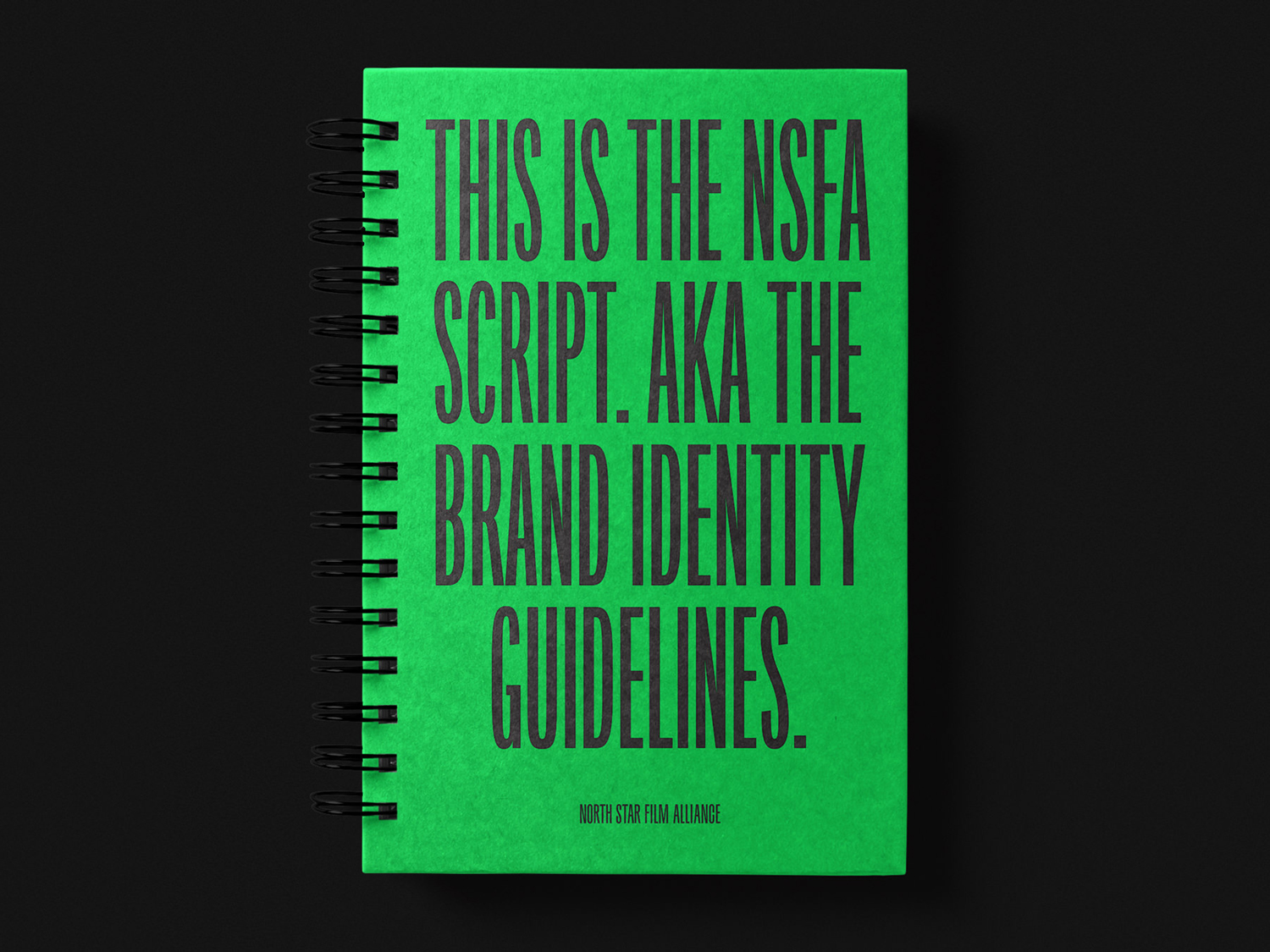 Brand identity guidelines, wire bound with a fluorescent green ink designed by Bond for the Northstar Film Alliance