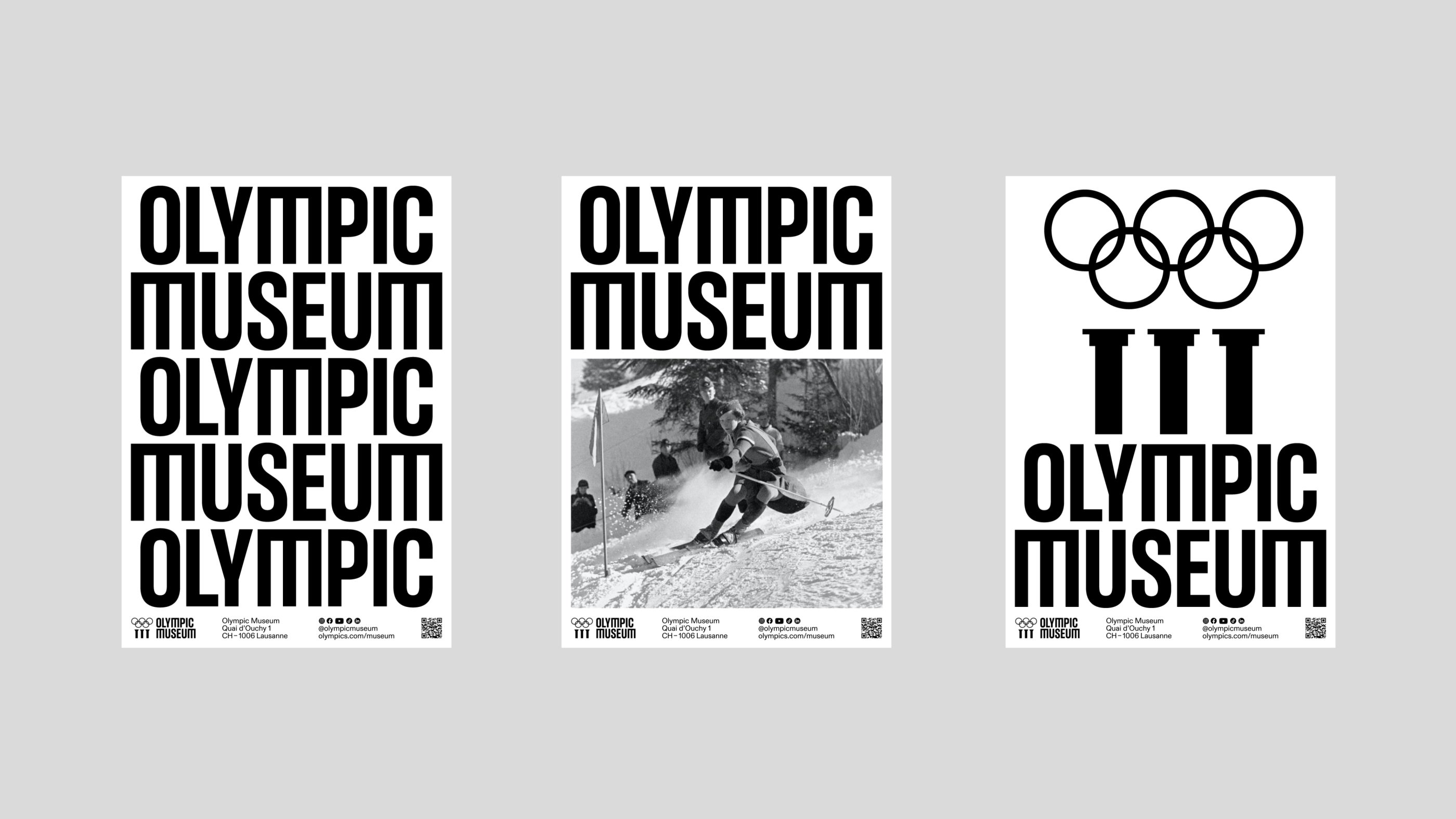 Logo, custom typeface, posters and merchandise for Olympic Museum designed by Studio Blackburn