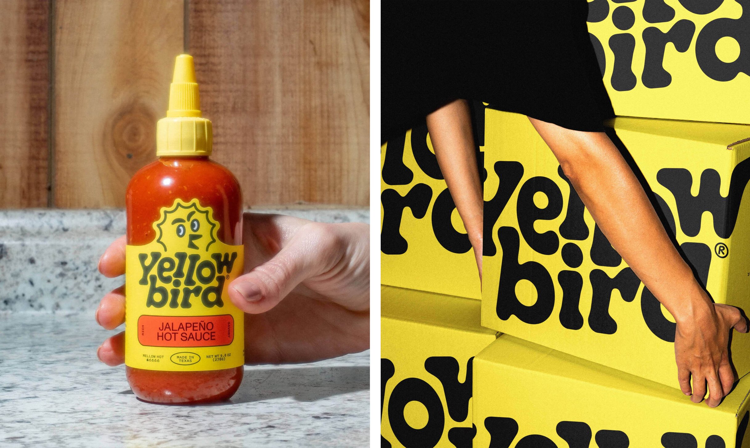 ogotype, packaging, illustration, website and social media assets for American hot sauce brand Yellowbird designed by Brooklyn-based studio Gander.