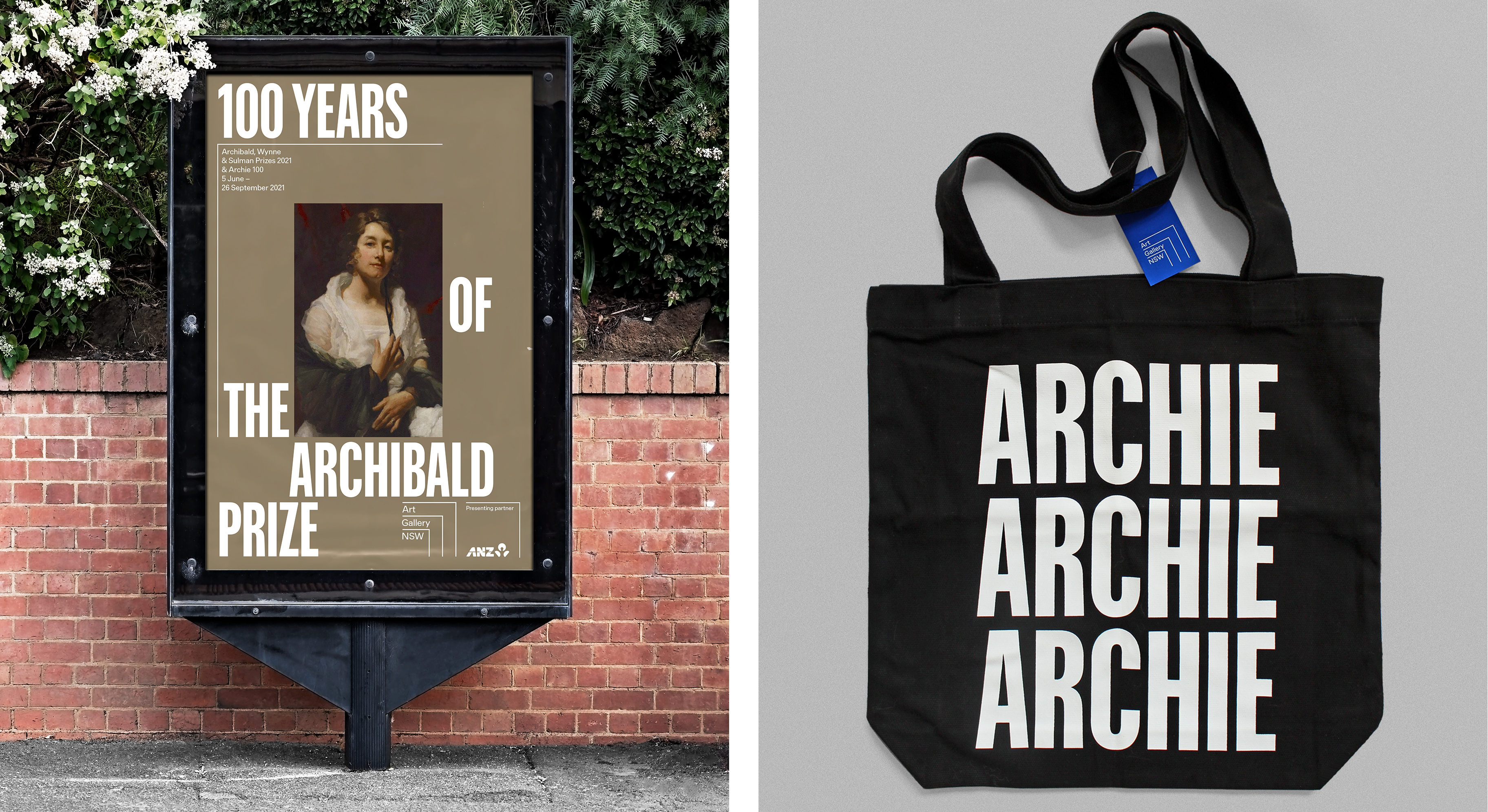 Brand identity, outdoor advertising and tote bag for Art Gallery of NSW designed by Mucho