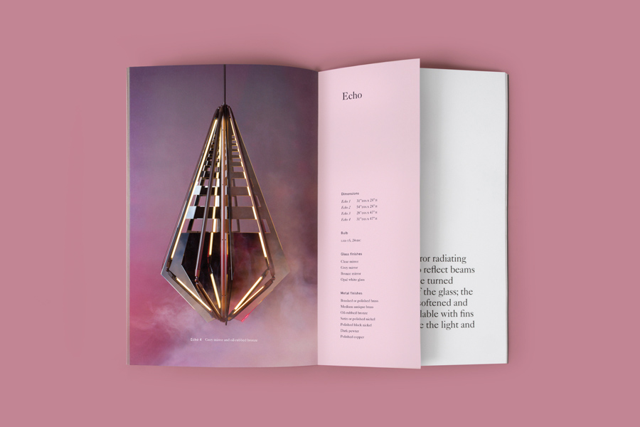 Catalogue design with pink coloured paper detail for product design studio Bec Brittain by Lotta Nieminen