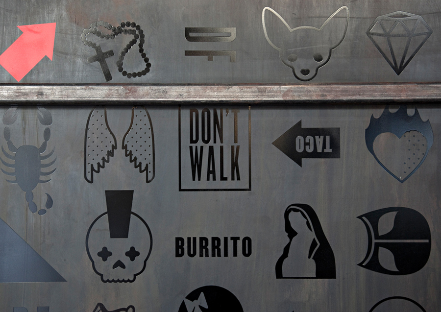 Environmental graphics designed by Buro Creative for UK Mexican dining concept DF / Mexico. Featured on bpando.org