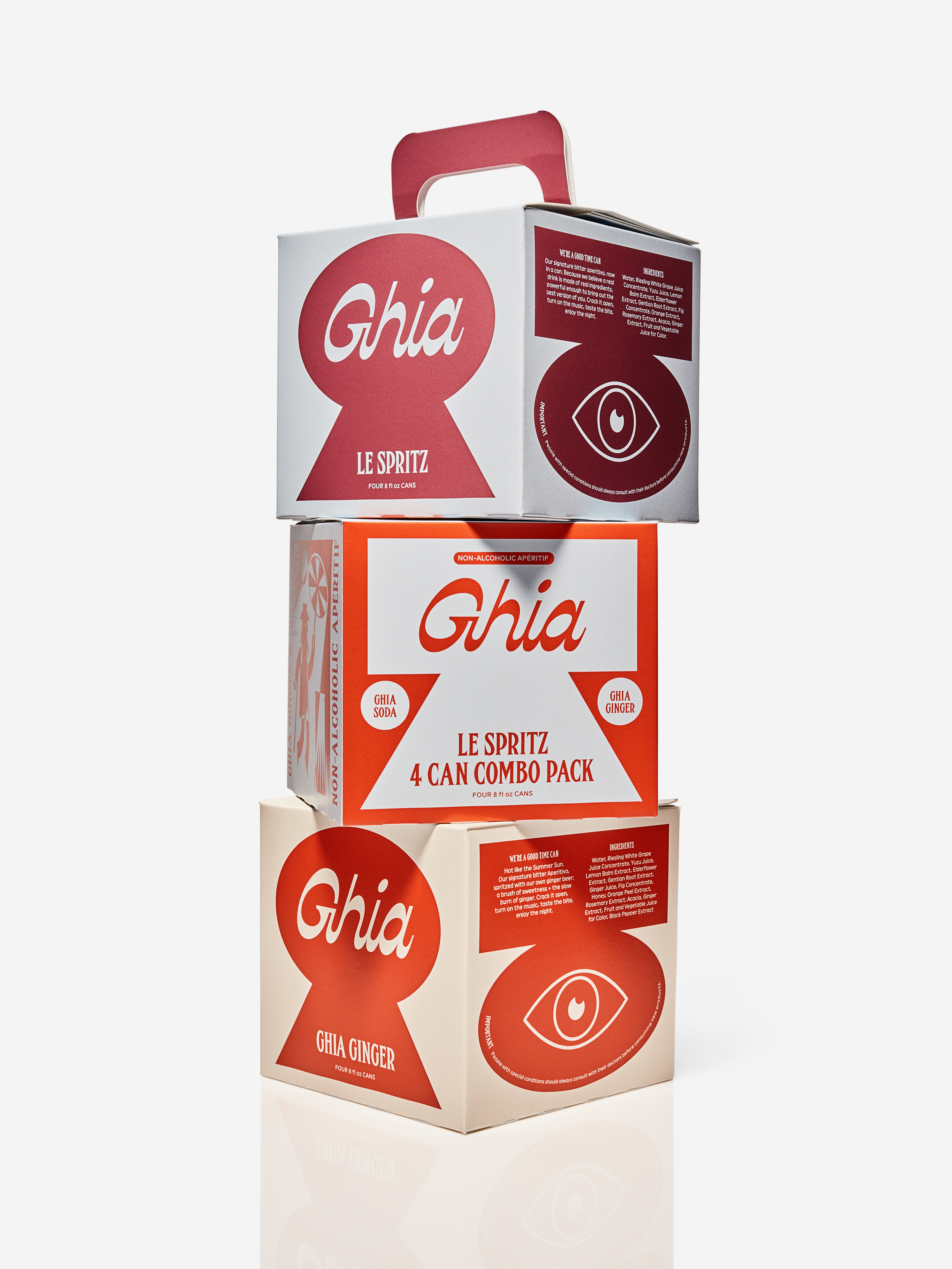 Branding identity and packaging for for non-alcoholic aperitif Ghia designed by Perron-Roettinger