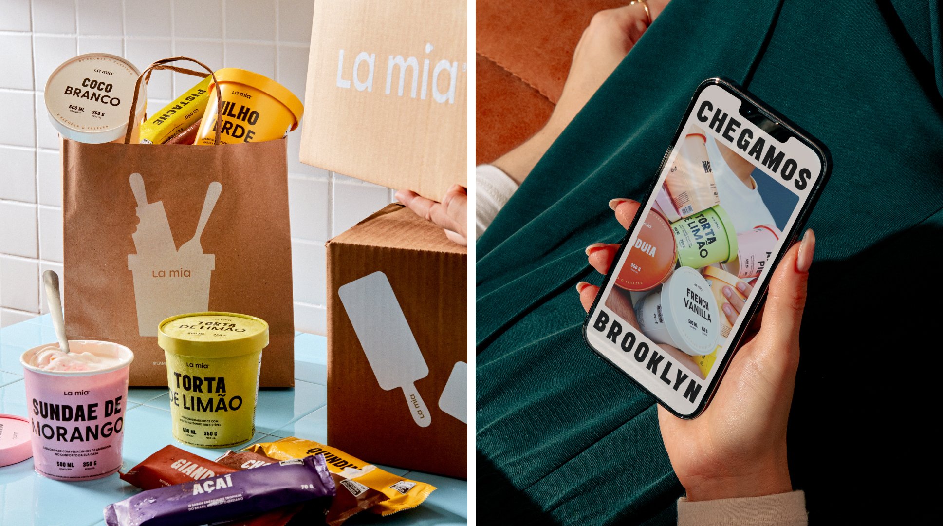 ogotype, typography, packaging and motion graphics for São Paulo-based gelato business La Mia designed by Papanapa