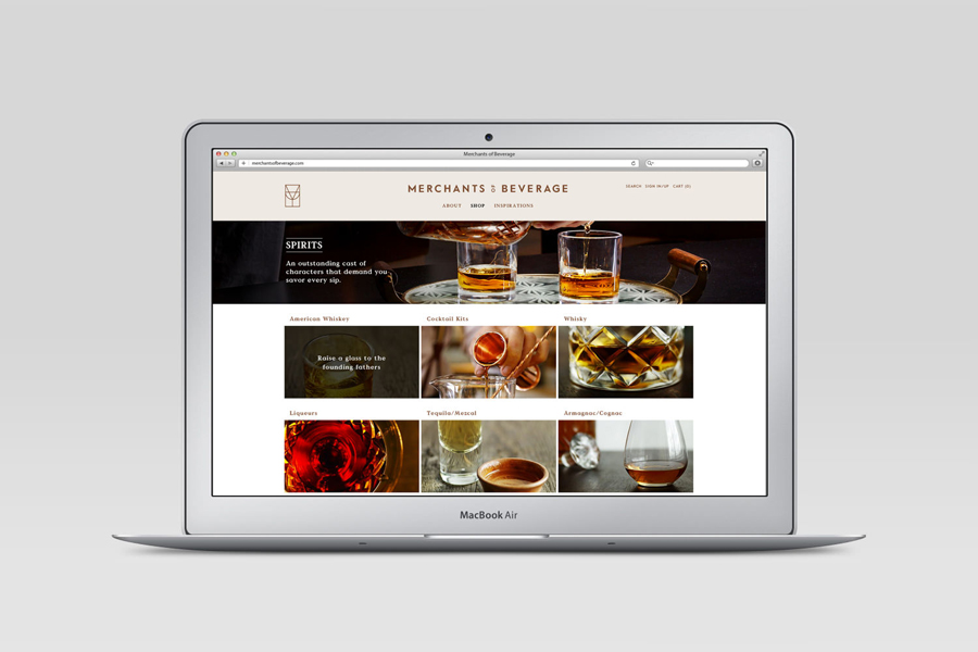Website design by Manual for online wine and spirits gift service Merchants Of Beverage