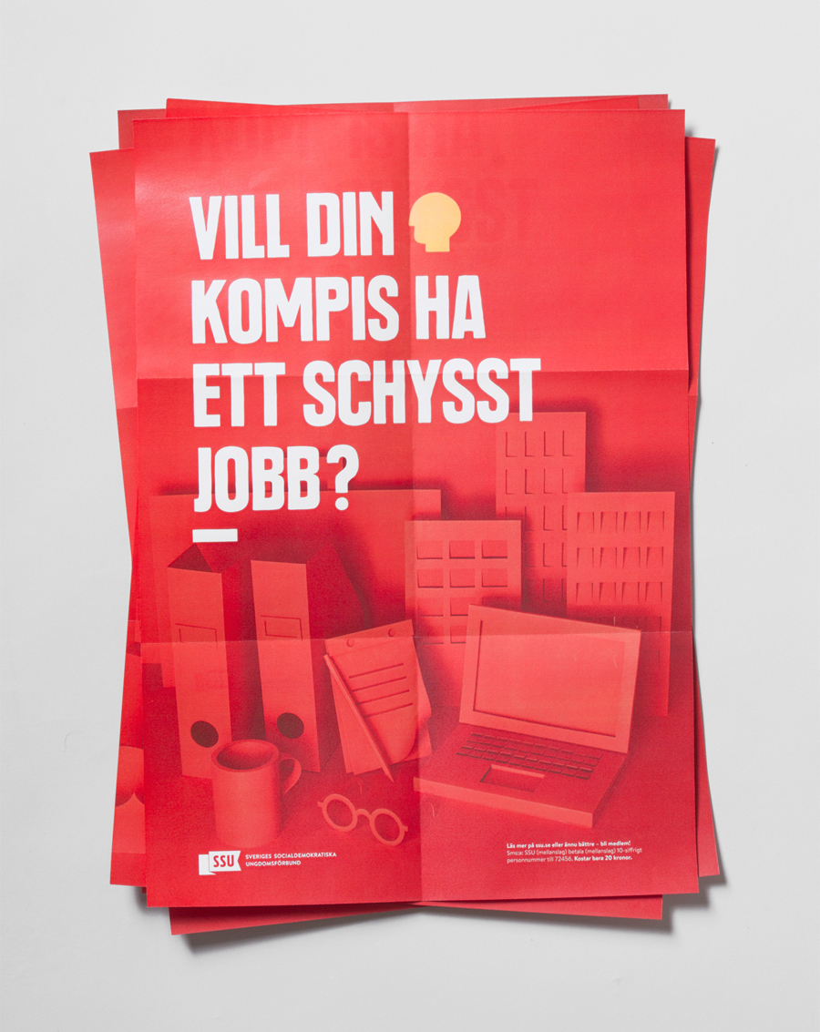 Paper sculpture and print designed by Snask for the Swedish Social Democratic Youth League.