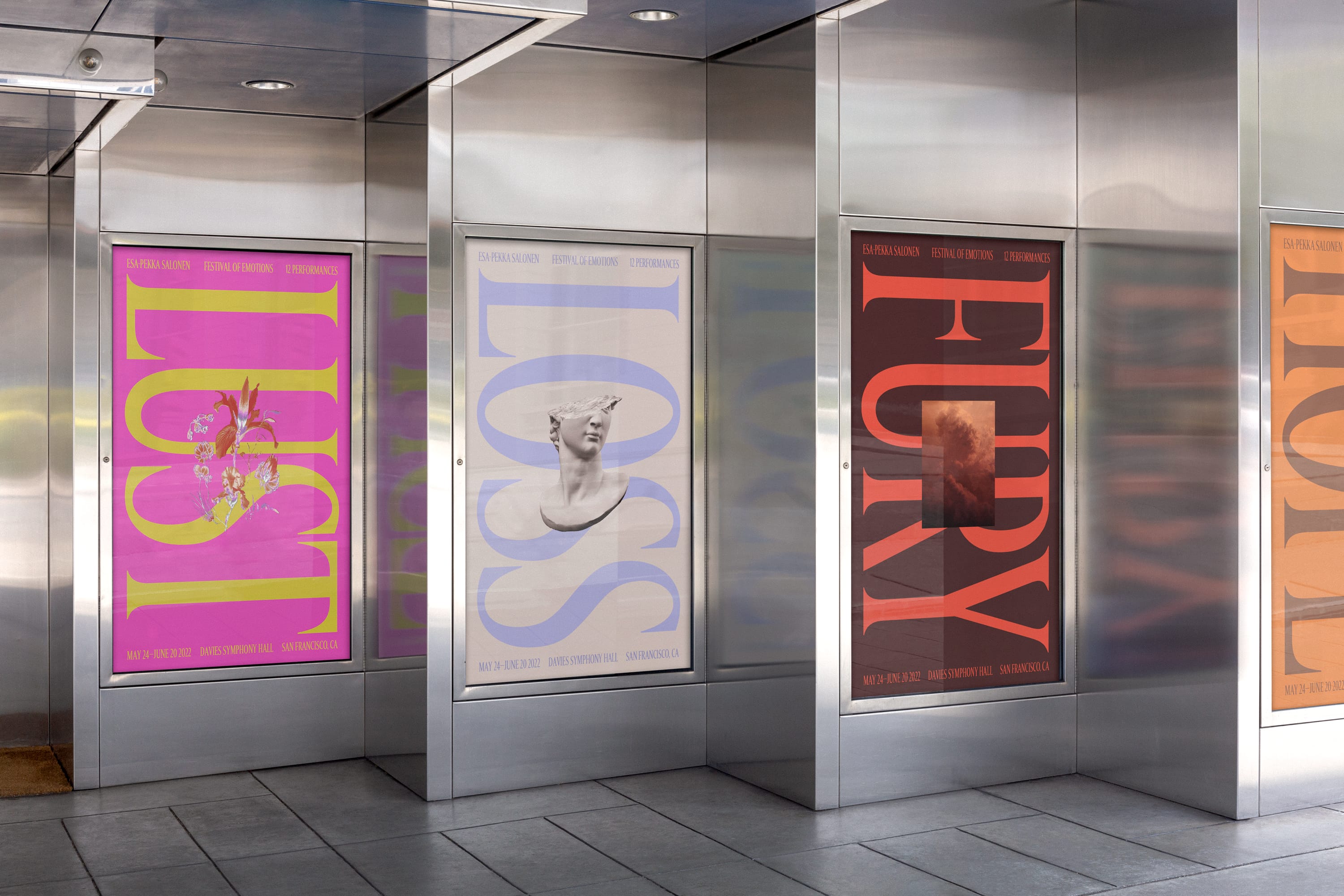 Posters and custom typeface designed by Collins for San Francisco Symphony