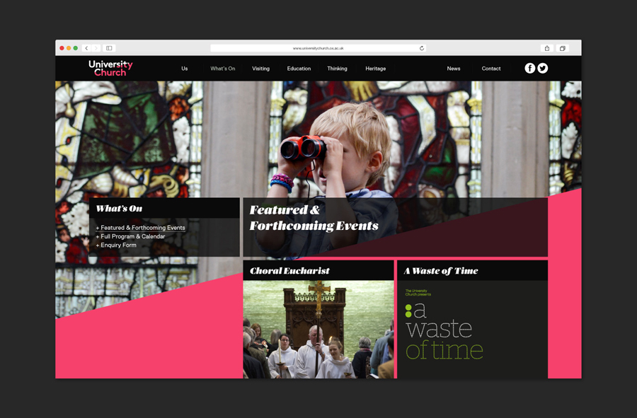 Visual identity and website for University Church designed by Spy