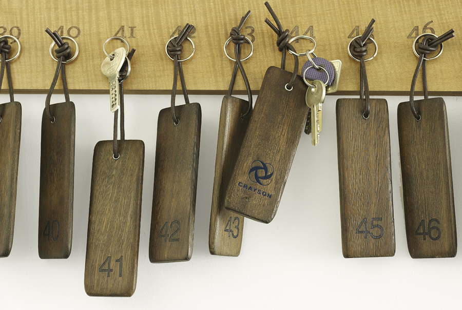 Branded wooden keyring for Crayson designed by Beam