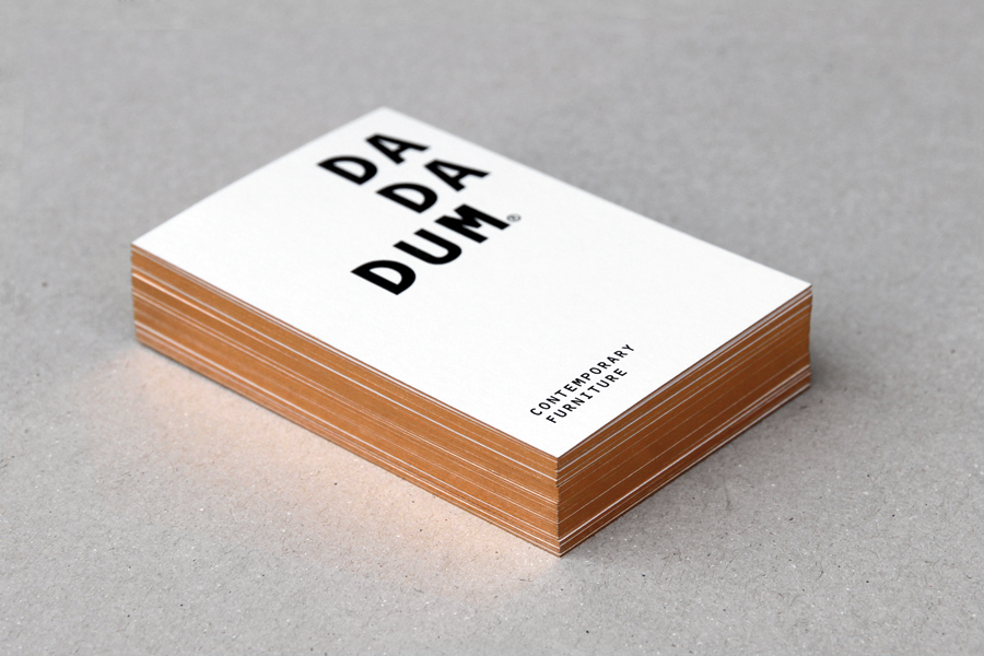 Edge painted business cards for Dadadum designed by Demian Conrad Design