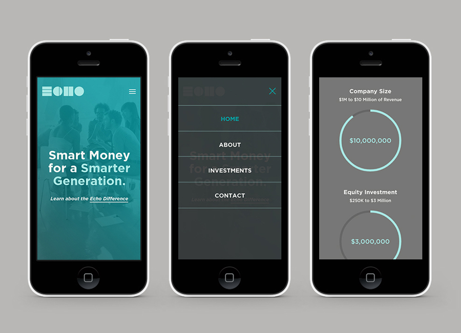 Mobile website and visual identity created by Trüf for investment firm Echo Capital