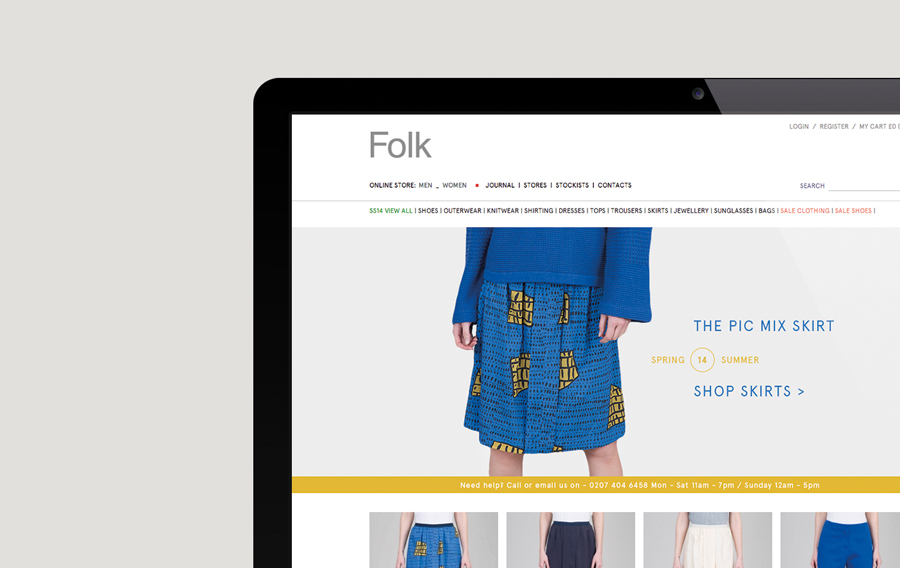 Visual identity and website designed by IYA Studio for casual menswear, womenswear and footwear brand Folk