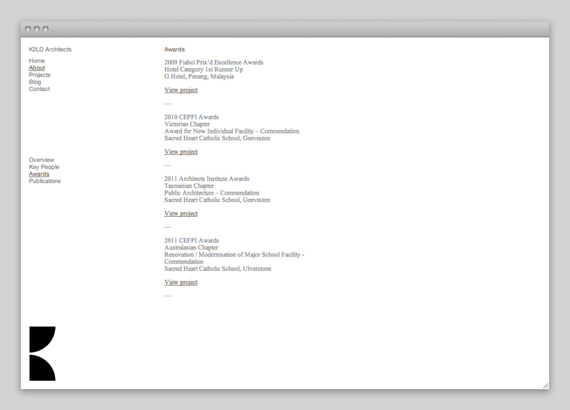 Logo and responsive website design by Studio Hi Ho for Melbourne-based architecture and interior design firm K2LD
