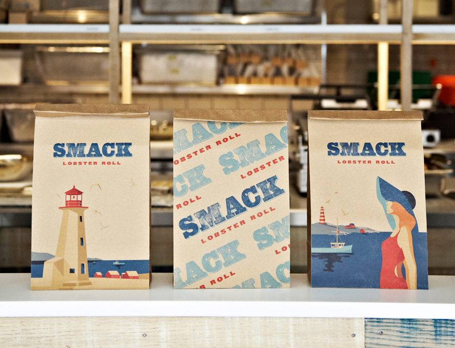 Illustration and packaging for Lobster takeaway business Smack Lobster Roll designed by & Smith