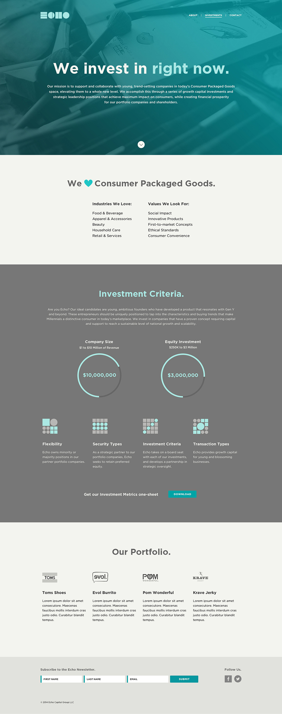 Website and visual identity created by Trüf for investment firm Echo Capital