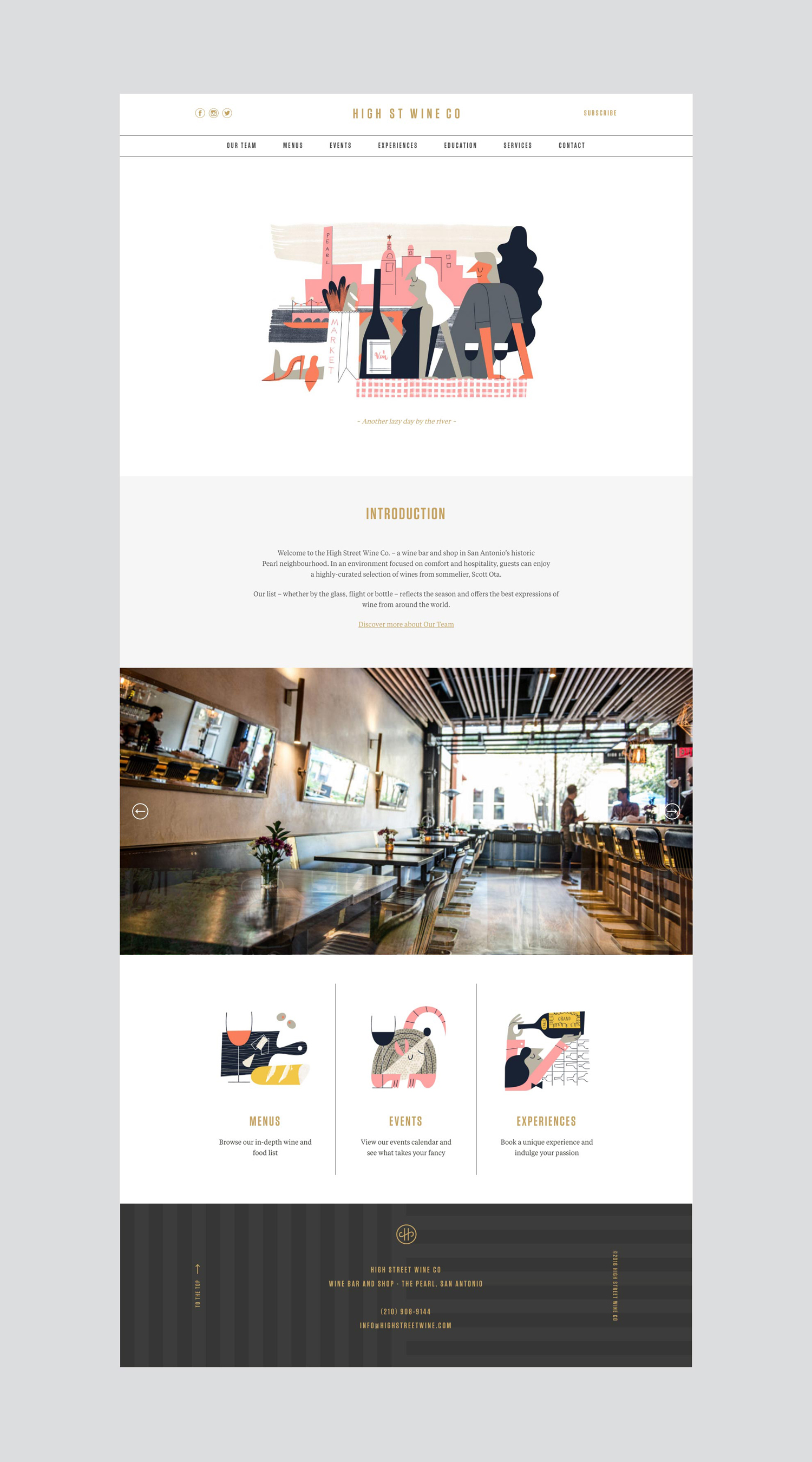 Brand identity and website by Conductor for High Street Wine Co, a wine bar and shop located in San Antonio's Pearl neighbourhood