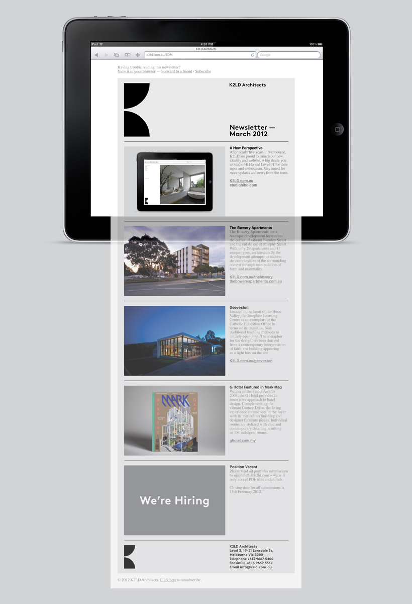 Logo and responsive website design by Studio Hi Ho for Melbourne-based architecture and interior design firm K2LD