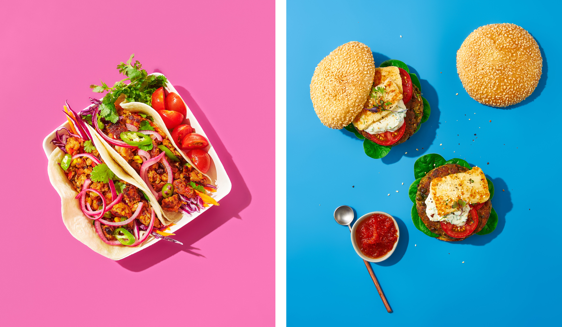 Food photography and art direction by New Zealand studio Seachange for plant-based food brand Food Nation.