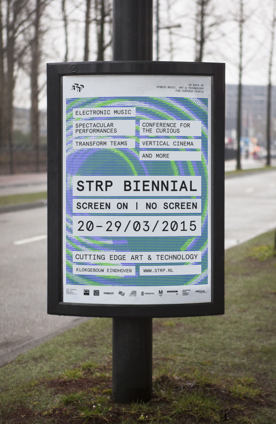 Visual identity and poster by Raw Color for Dutch art, technology and experimental pop culture festival STRP 2015.