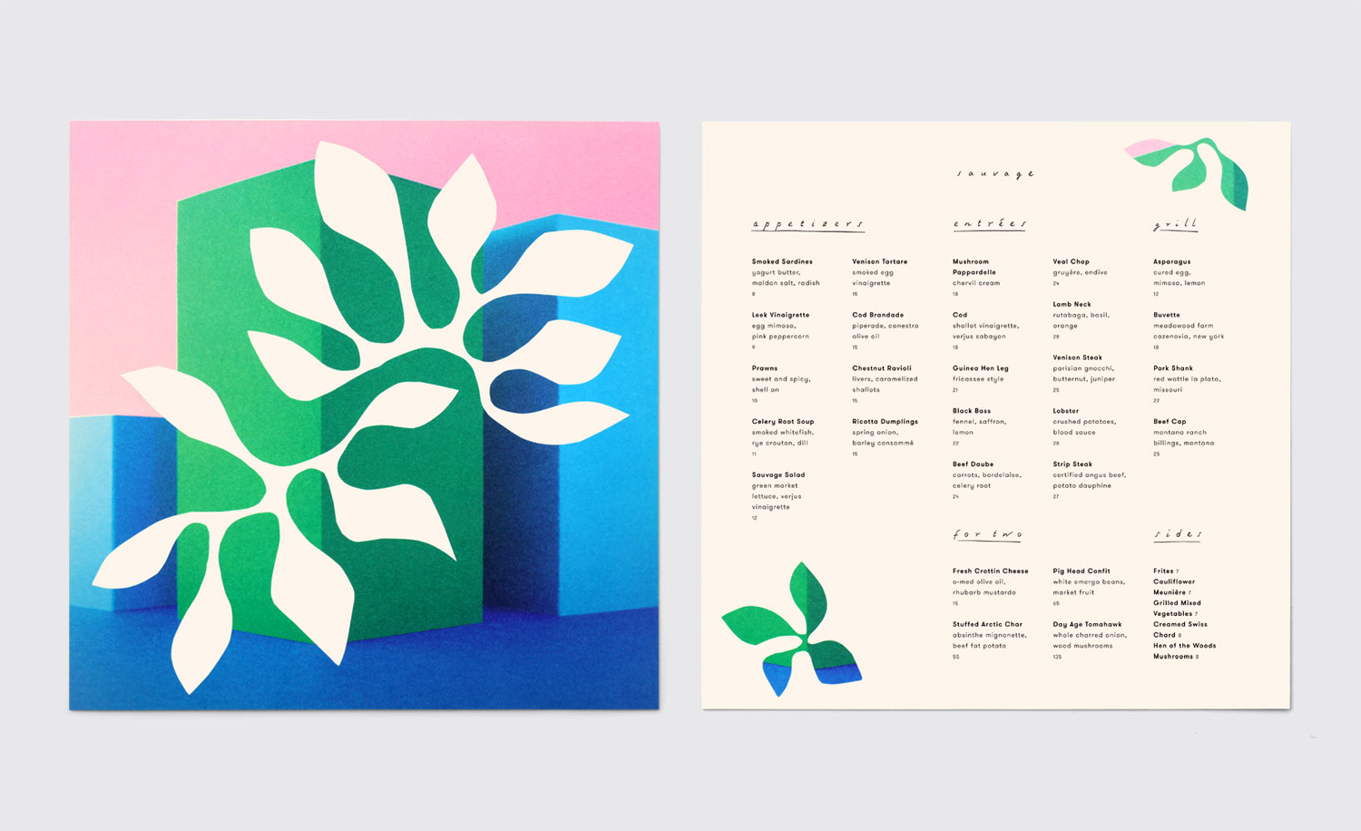 Brand identity and illustrated menus by New York design studio Triboro for Brooklyn cafe and bar Sauvage