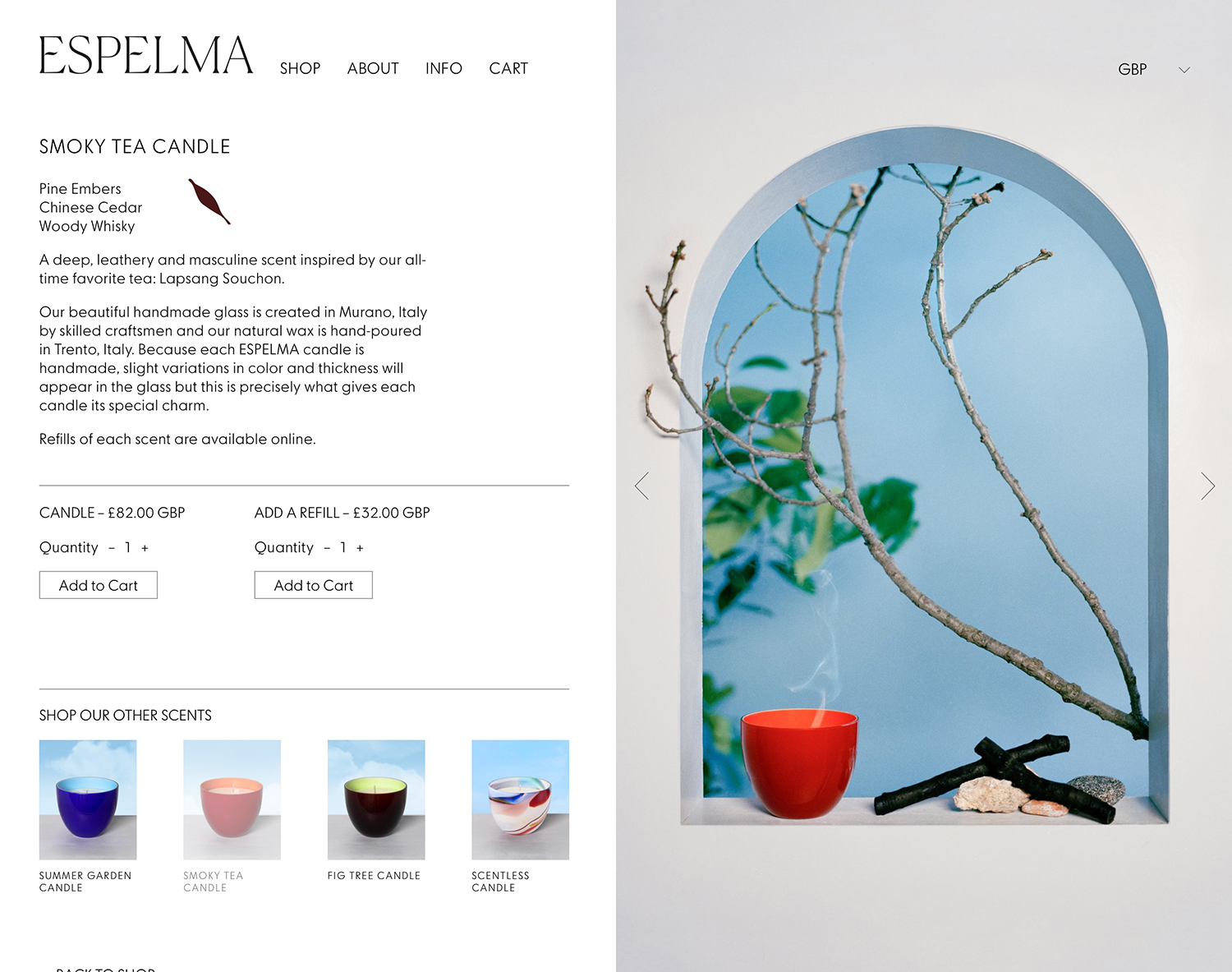 Logotype, visual identity, packaging, still life and website for clean-burning natural wax candle company Espelma