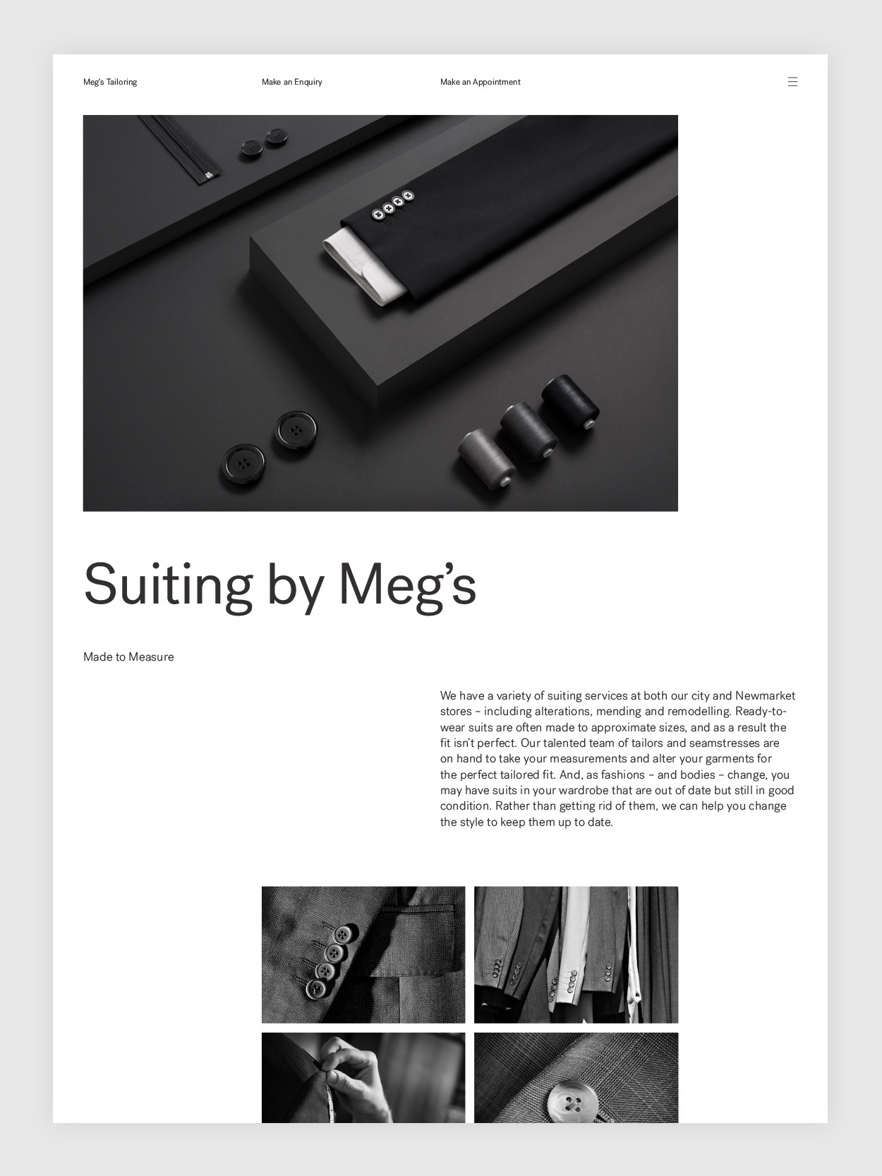 Brand identity and website by Auckland-based Studio South for New Zealand tailoring service Meg's