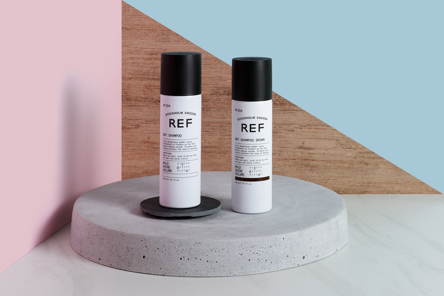 Packaging design by Scandinavian studio Kurppa Hosk for Swedish hair care brand REF
