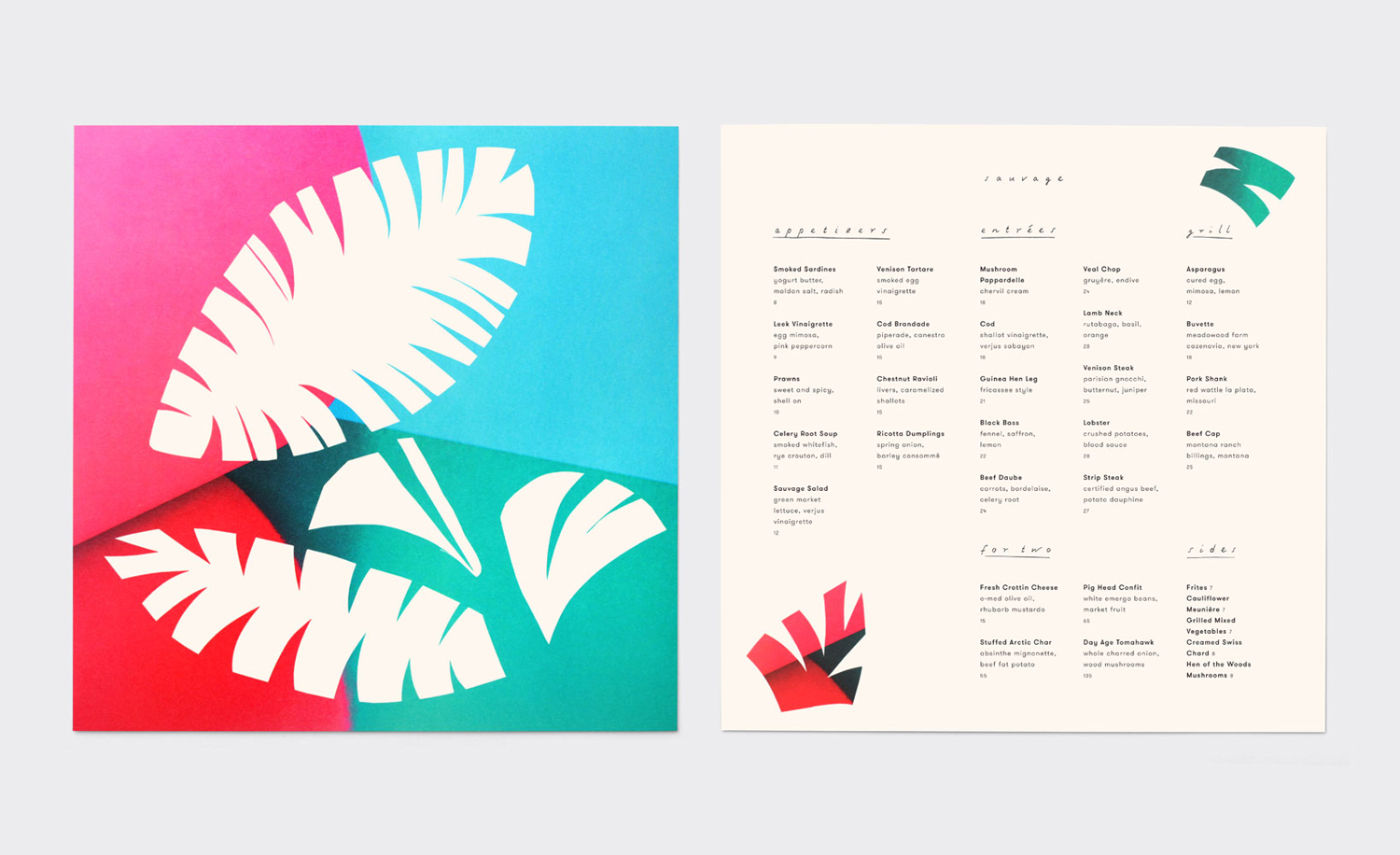 Brand identity and illustrated menus by New York design studio Triboro for Brooklyn cafe and bar Sauvage