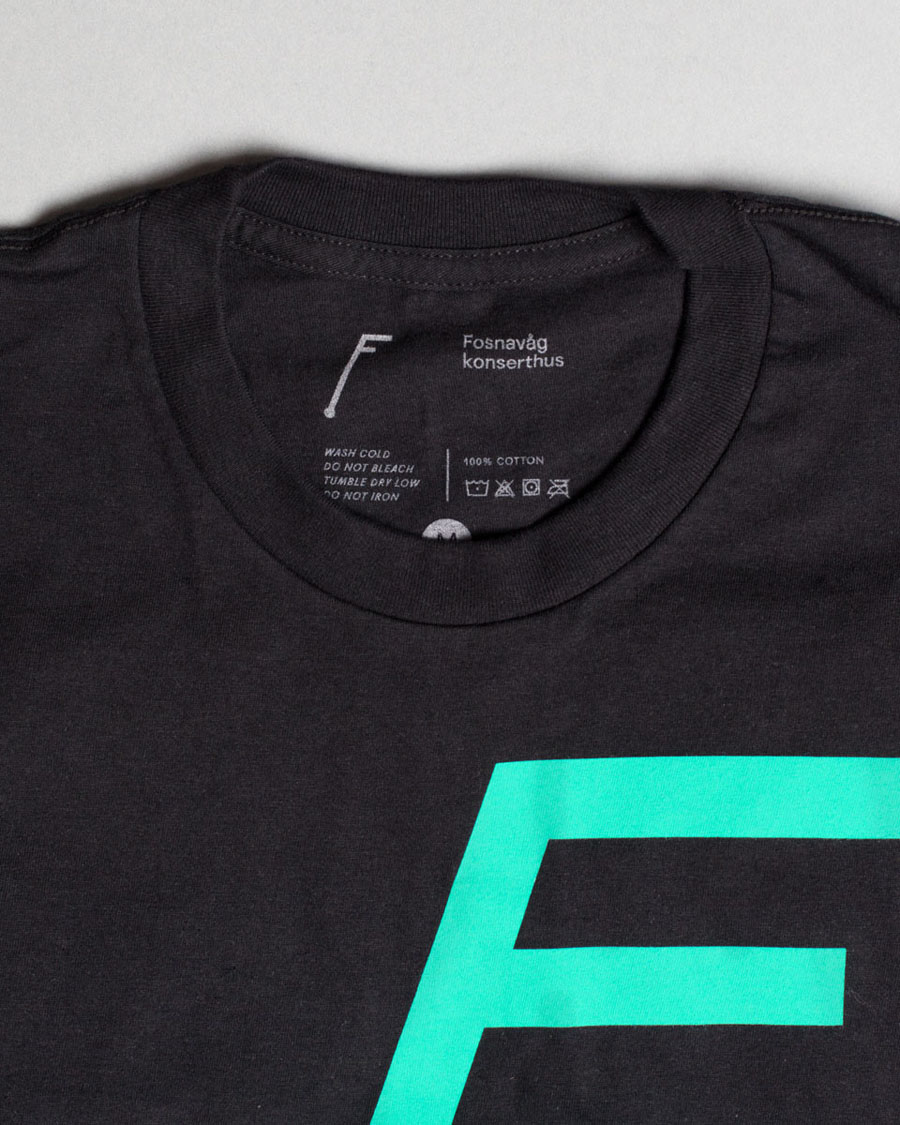 Visual identity and t-shirt for concert hall Fosnavaag Cultural Centre designed by Heydays