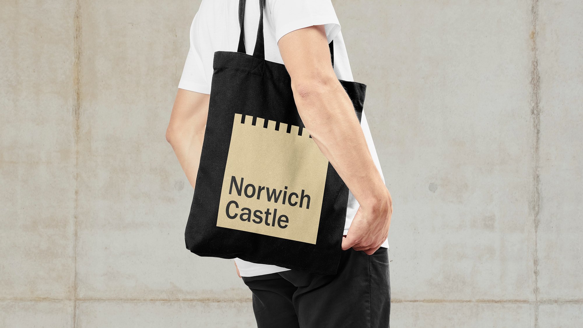Logo and branded tote bag design for Norwich Castle designed by The Click. Reviewed by Richard Baird for BP&O