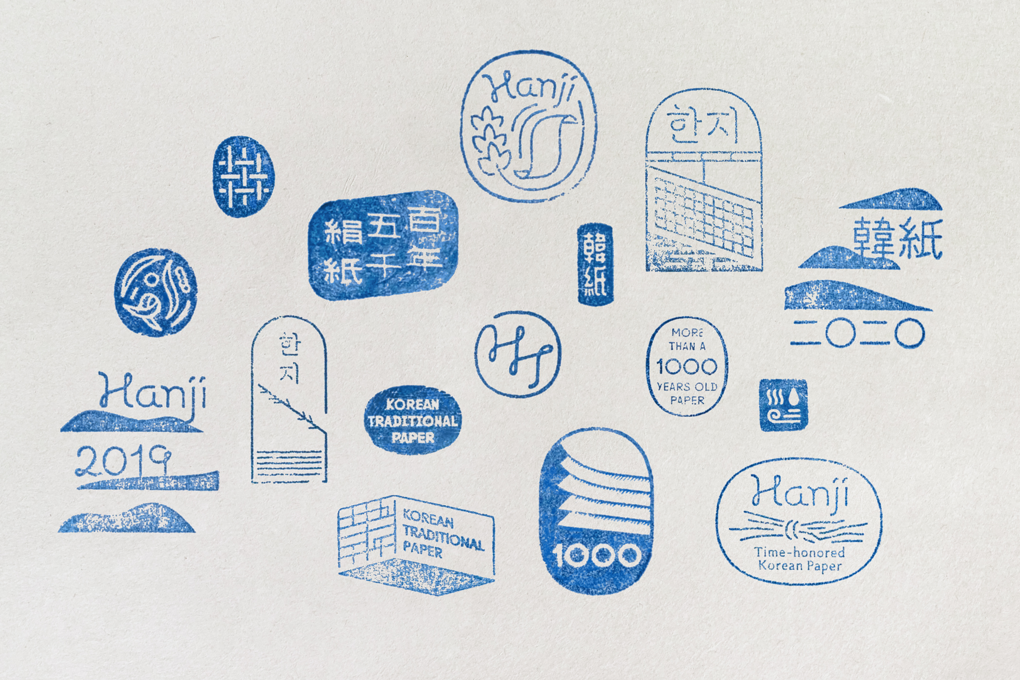 Logo, stamps, guides and wayfinding by Studio fnt for Korean paper brand Hanji